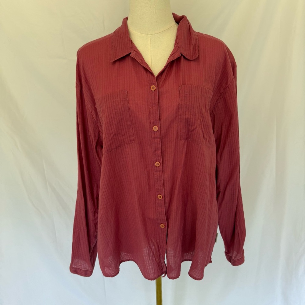 Woolrich 100% Cotton Vertical Stripe Button-Down Shirt XL Mauve